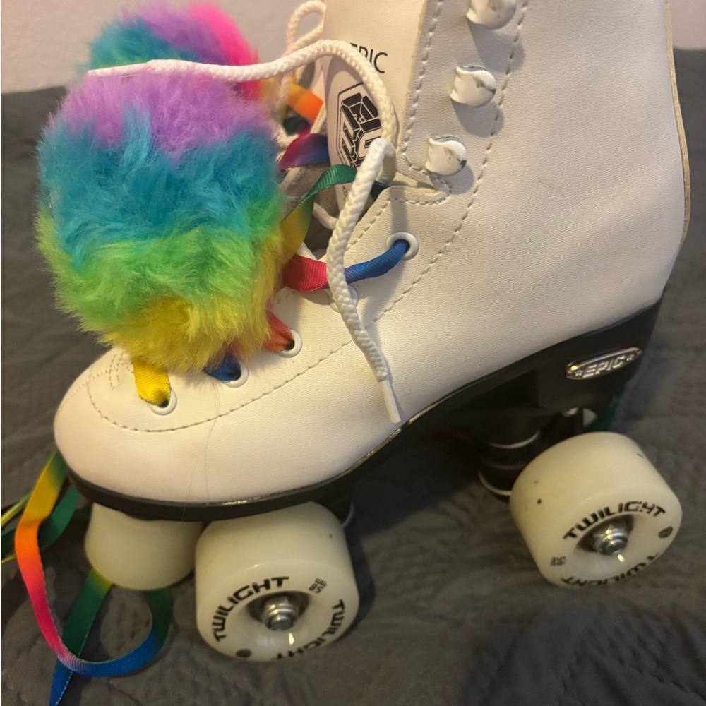 Kids white Roller Skates with Rainbow Accents